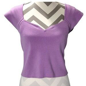 House of Harlow X Revolve Violet Ribbed Sweetheart Neck Cap Sleeve Knit‎ Top M